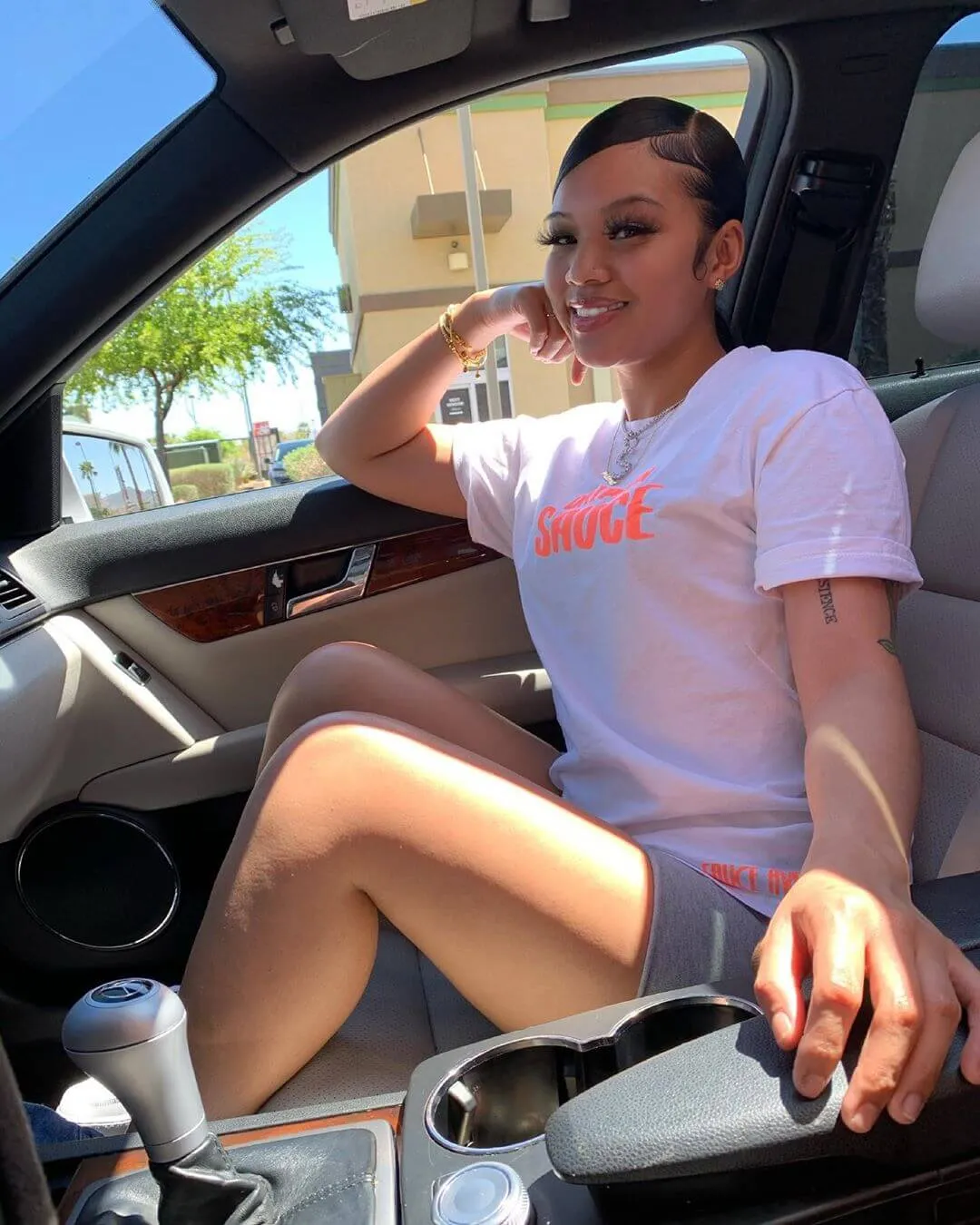 Neon Grapefruit Glitter Drippin Sauce | White Tee