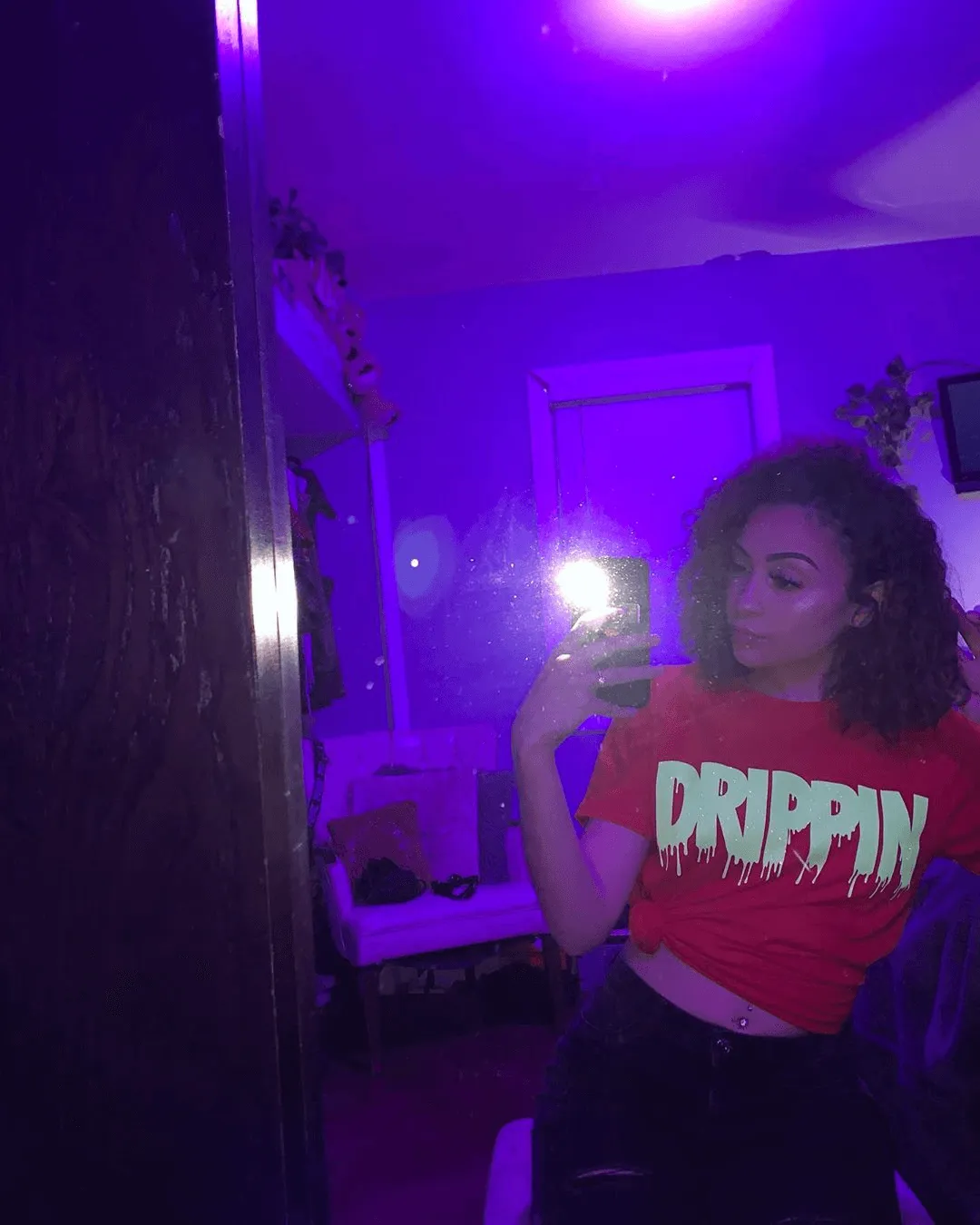 Neon Yellow Glitter Drippin | Red Tee