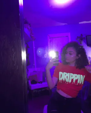 Neon Yellow Glitter Drippin | Red Tee