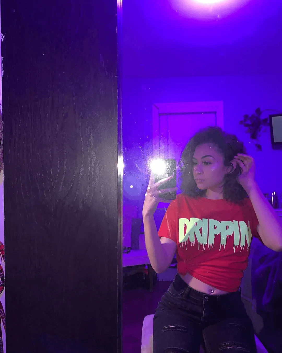 Neon Yellow Glitter Drippin | Red Tee