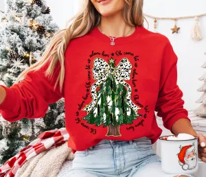 Oh Come Let Us Adore Him Gildan or Bella Christmas Brush Strokes Tree Sweatshirt/ Direct To Film Transfered Faux Glitter Sweatshirt/ Youth and Adult Sizes