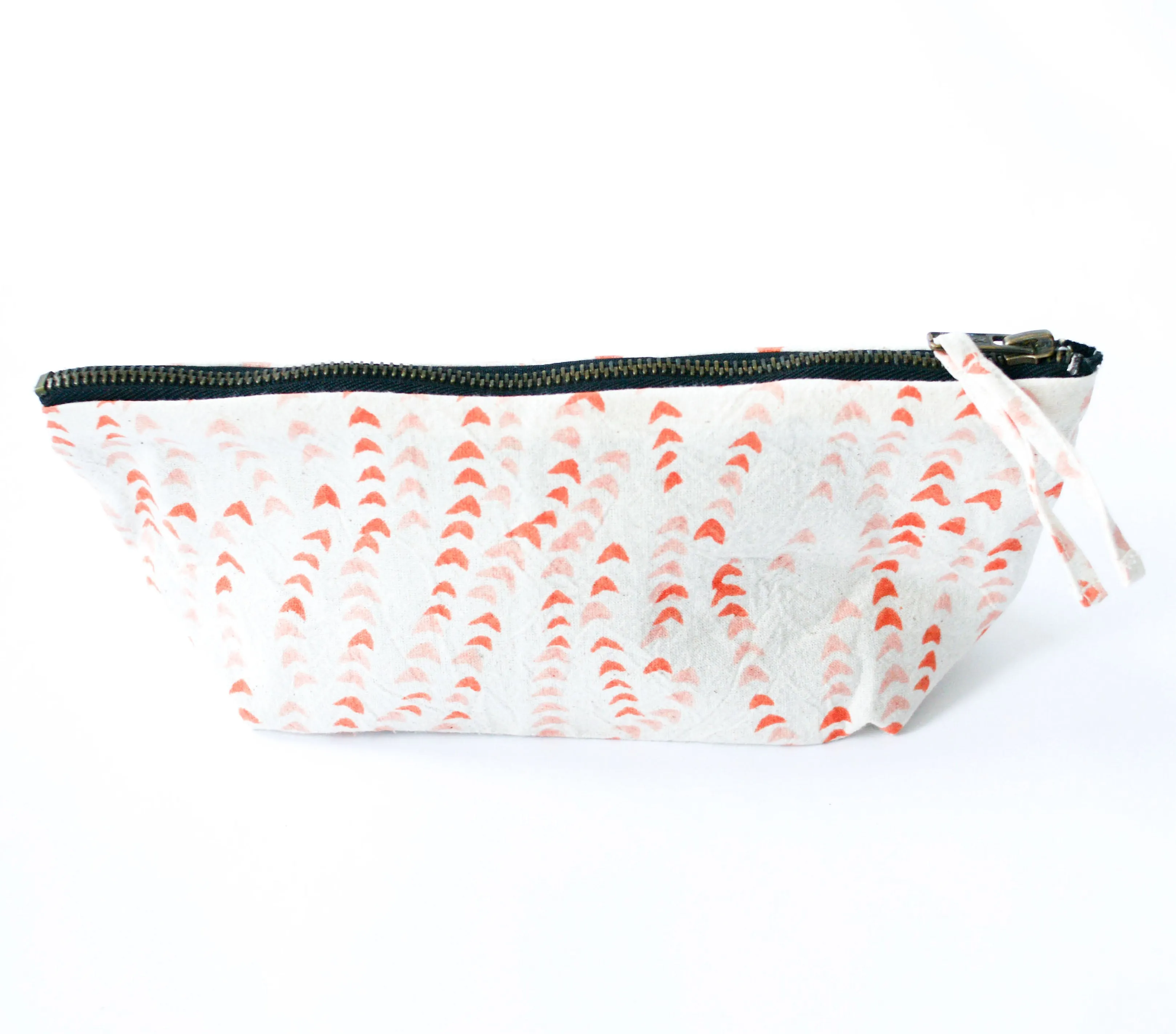 Orange, Pink Succulent Vine Block Print Large Zipper Pouch