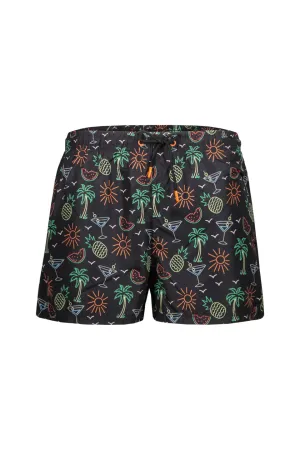 Palmartini Print Swim Shorts In Black