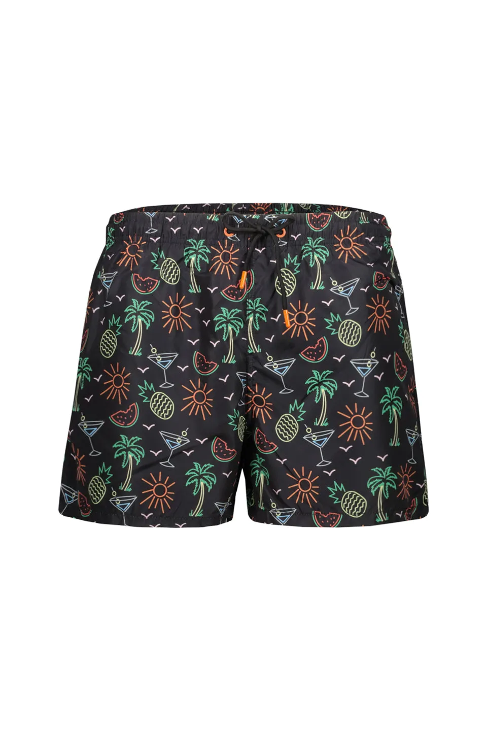 Palmartini Print Swim Shorts In Black
