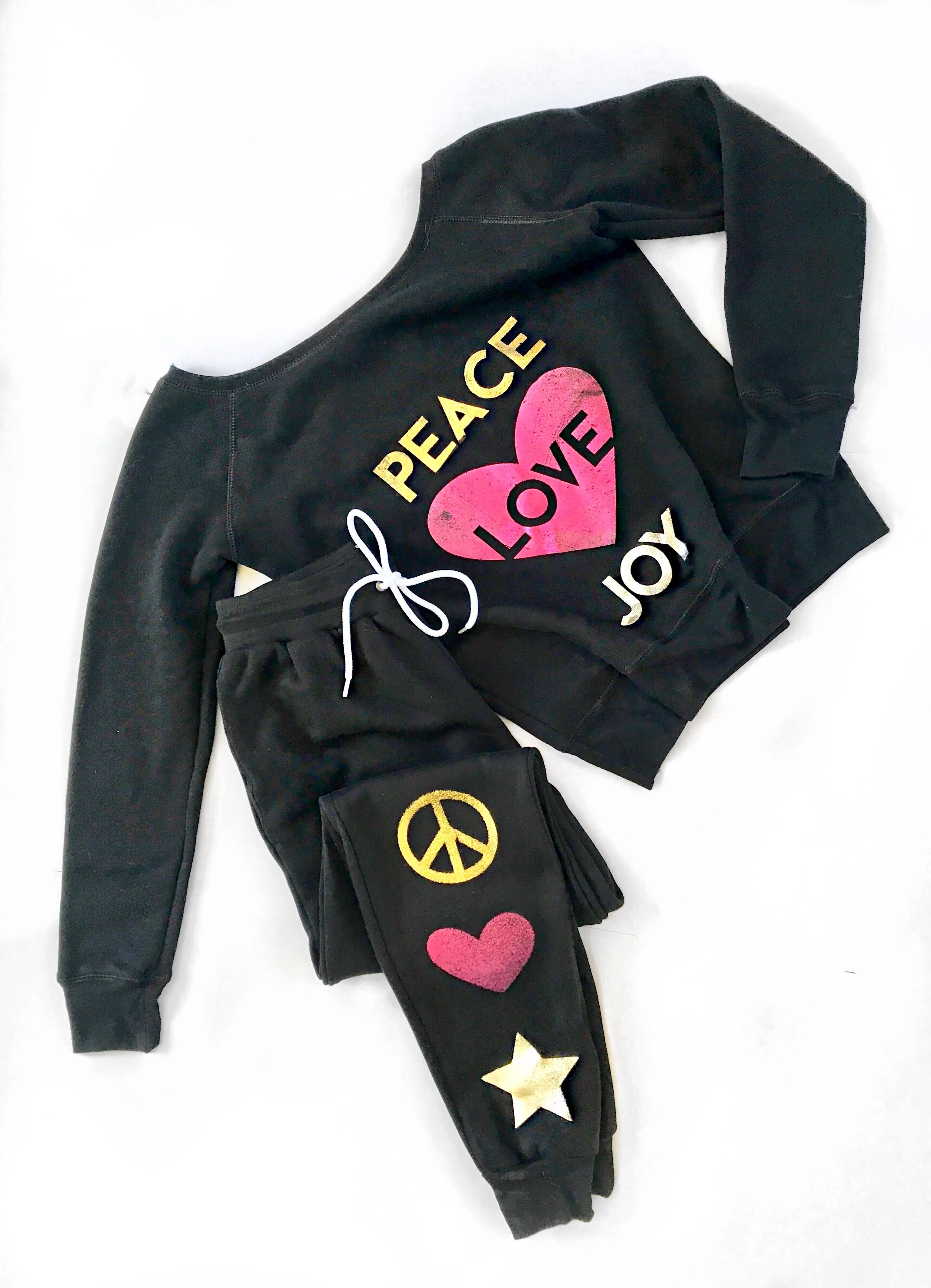 PEACE LOVE JOY WIDE NECK PULLOVER SWEATSHIRT