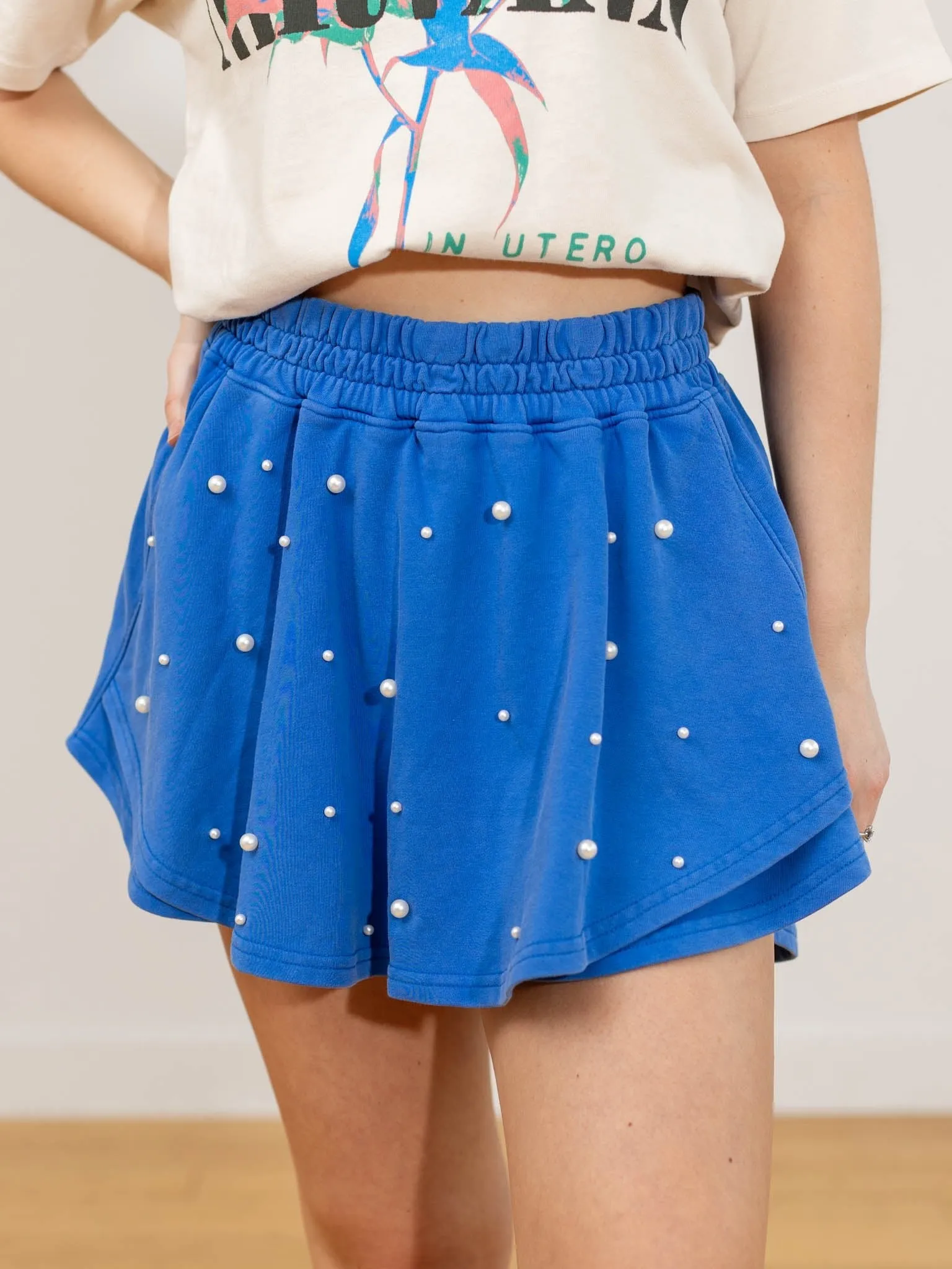 Pearl Embellished Mineral Fleece Short