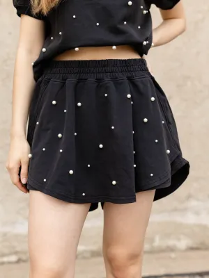 Pearl Embellished Mineral Fleece Short