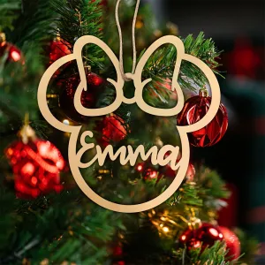 Personalized Disney-Inspired Christmas Tree Ornament with Custom Name - 1pc Contemporary Manufactured Wood Holiday Decoration, Perfect Christmas Gift, No Battery Required