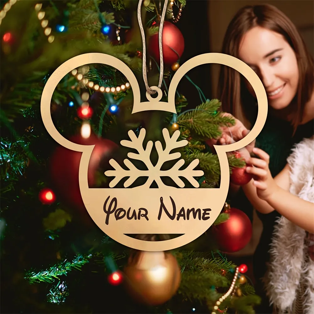 Personalized Disney-Inspired Christmas Tree Ornament with Custom Name - 1pc Contemporary Manufactured Wood Holiday Decoration, Perfect Christmas Gift, No Battery Required