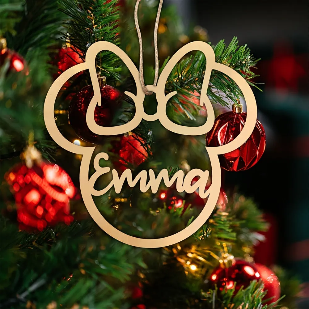 Personalized Disney-Inspired Christmas Tree Ornament with Custom Name - 1pc Contemporary Manufactured Wood Holiday Decoration, Perfect Christmas Gift, No Battery Required