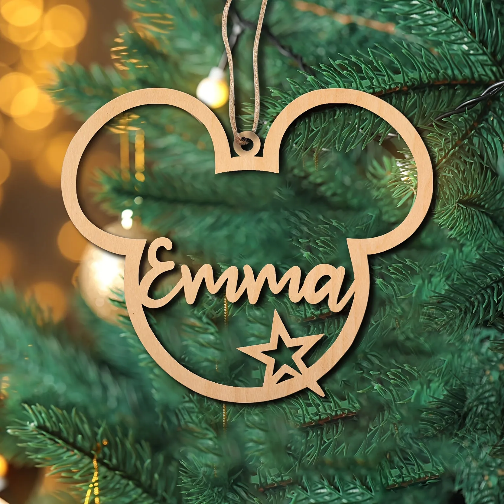 Personalized Disney-Inspired Christmas Tree Ornament with Custom Name - 1pc Contemporary Manufactured Wood Holiday Decoration, Perfect Christmas Gift, No Battery Required