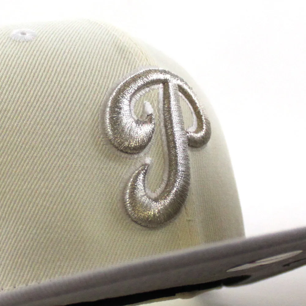 Philadelphia Phillies 100 Years Patch 59Fifty New Era Fitted Hat (Chrome White Stone Gray Under Brim)