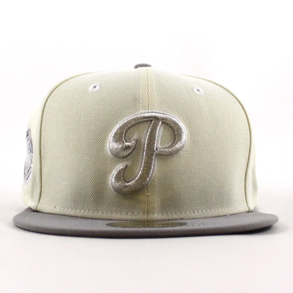 Philadelphia Phillies 100 Years Patch 59Fifty New Era Fitted Hat (Chrome White Stone Gray Under Brim)