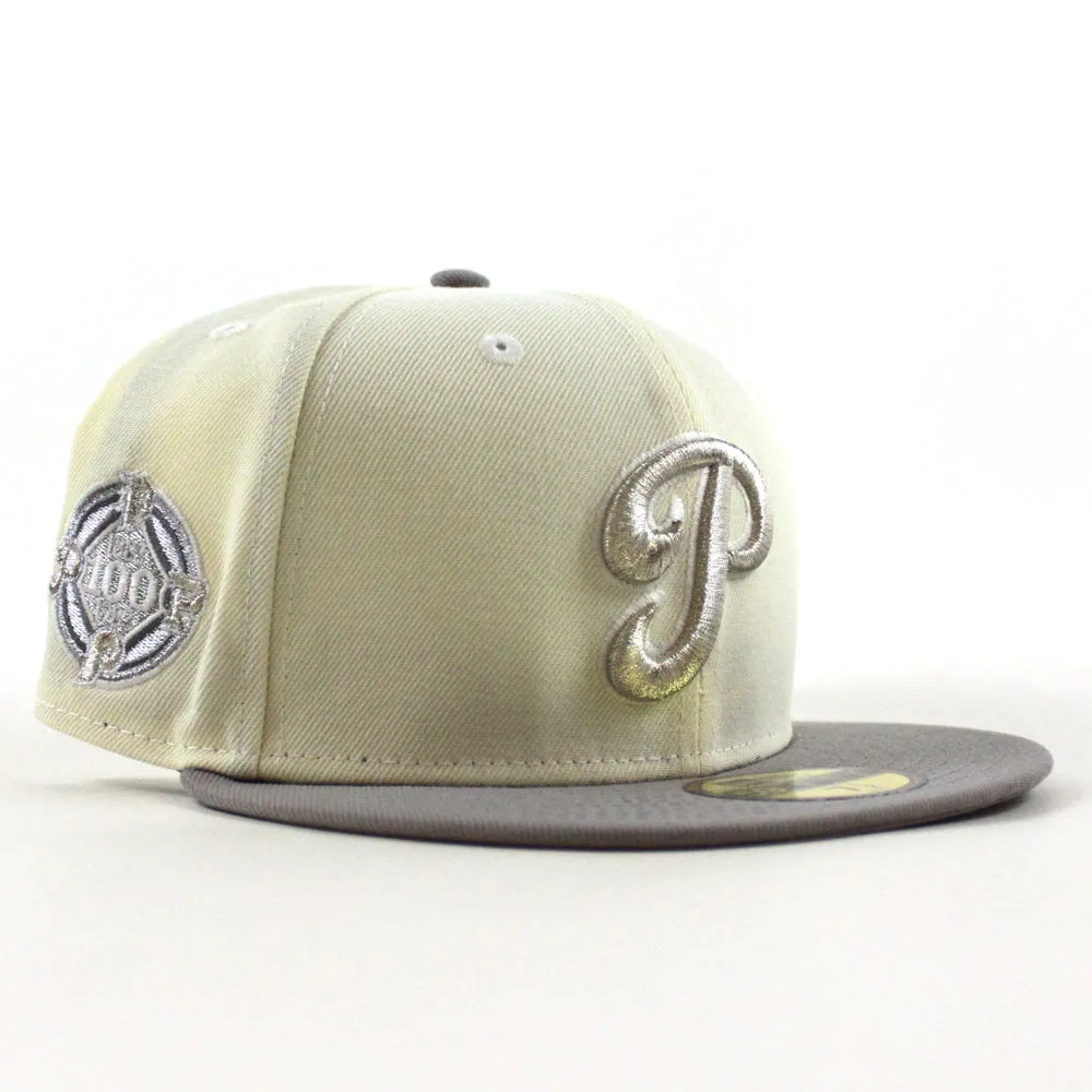 Philadelphia Phillies 100 Years Patch 59Fifty New Era Fitted Hat (Chrome White Stone Gray Under Brim)