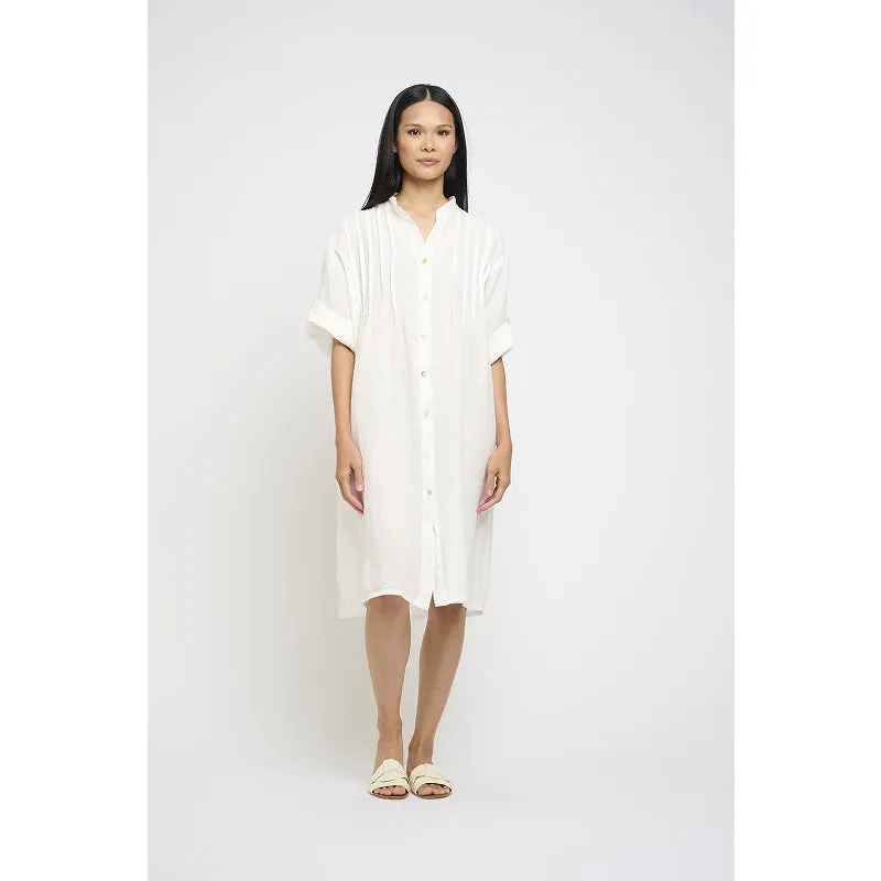 Pistache Linen Blouse Dress w/ Sewn Pleats