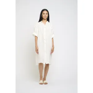 Pistache Linen Blouse Dress w/ Sewn Pleats