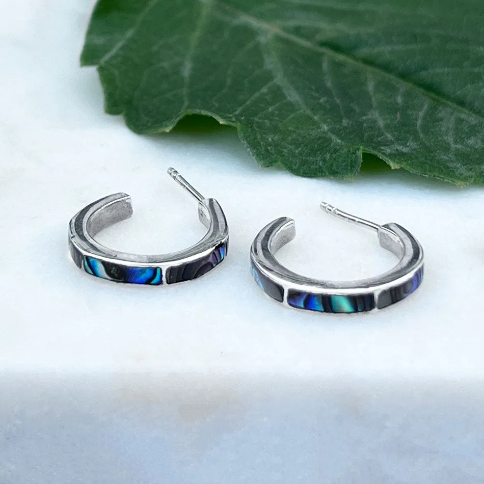 Pre-order! Abalone Inlay Huggies - Sterling Silver, Indonesia