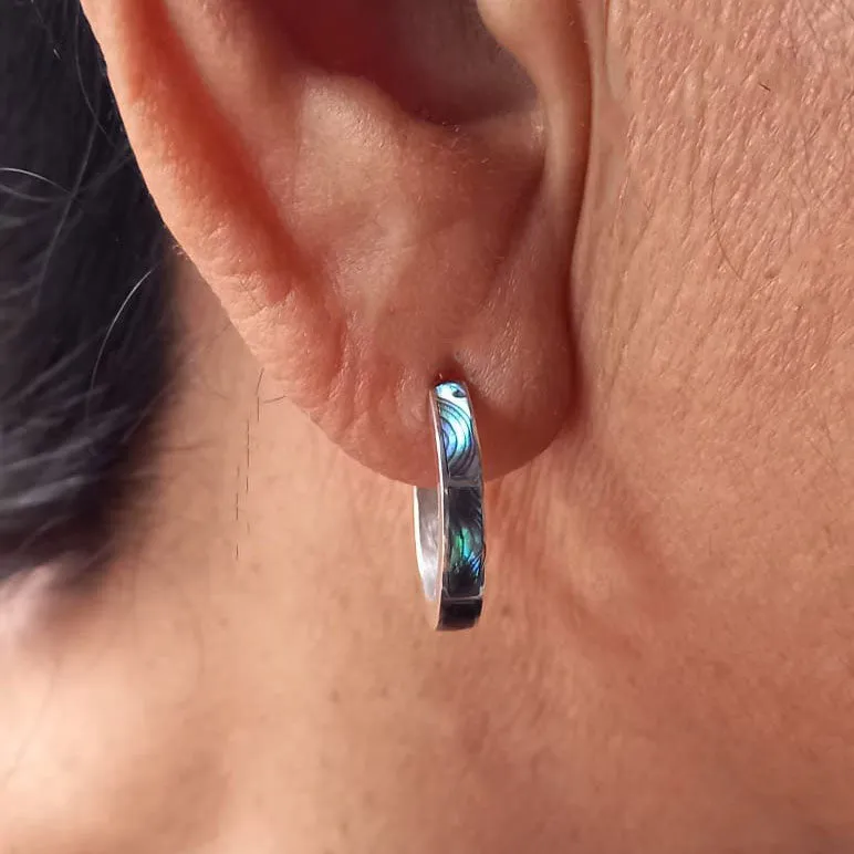 Pre-order! Abalone Inlay Huggies - Sterling Silver, Indonesia