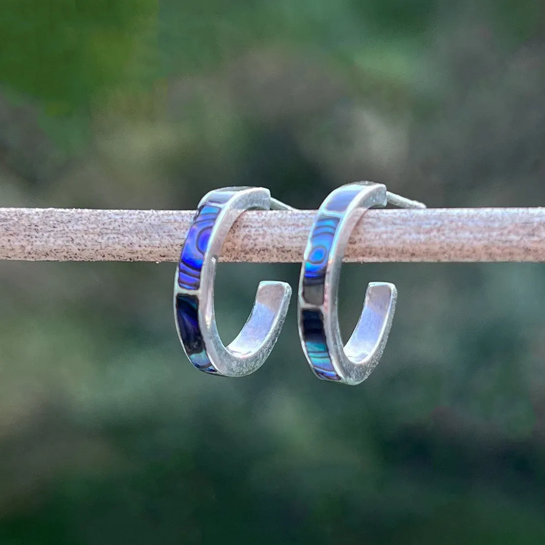 Pre-order! Abalone Inlay Huggies - Sterling Silver, Indonesia