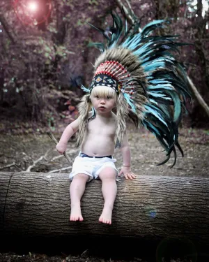 PRICE REDUCED - N03- For 9 to 18 month Toddler / Baby: TurquoiseFeather Headdress for the little ones !