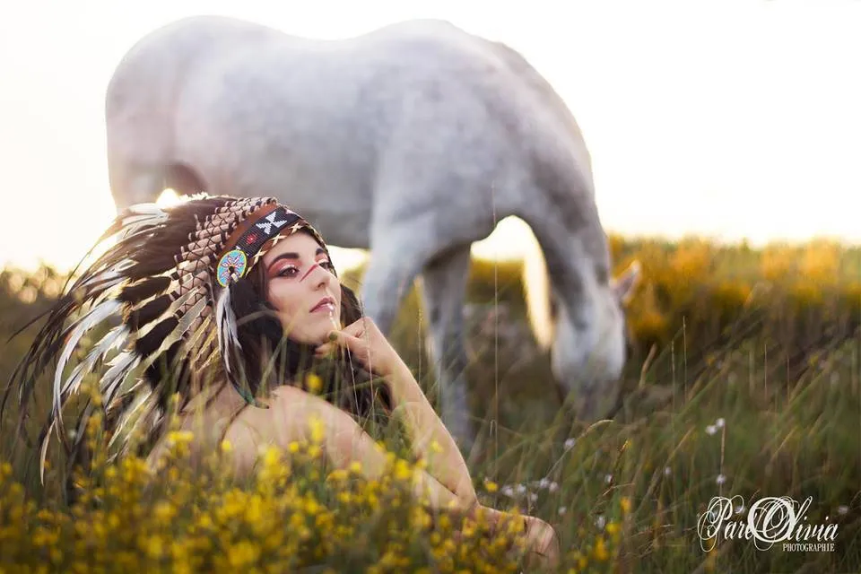 PRICE REDUCED X01 Indian Style White and black Feather Headdress / Warbonnet