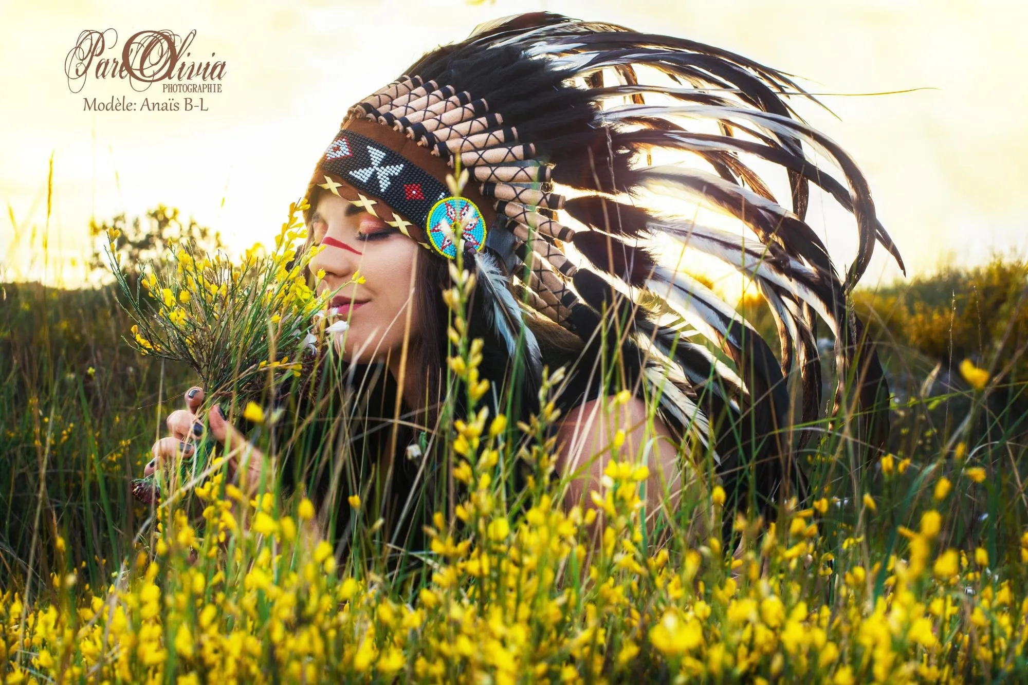 PRICE REDUCED X01 Indian Style White and black Feather Headdress / Warbonnet