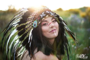 PRICE REDUCED X01 Indian Style White and black Feather Headdress / Warbonnet