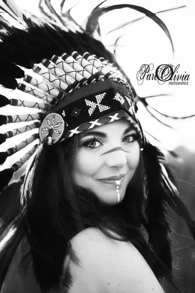PRICE REDUCED X01 Indian Style White and black Feather Headdress / Warbonnet