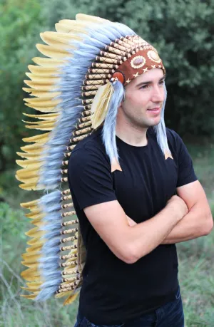 PRICE REDUCED Z03 Extra Large Light Brown Feather Headdress (43 inch long )