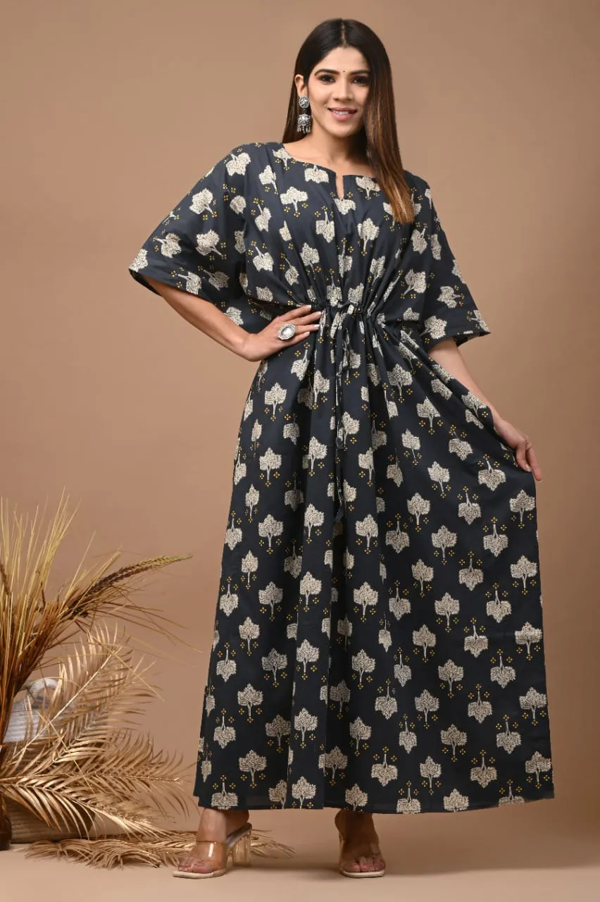 Printed Grey Cotton Kaftan