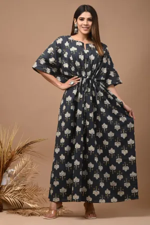 Printed Grey Cotton Kaftan