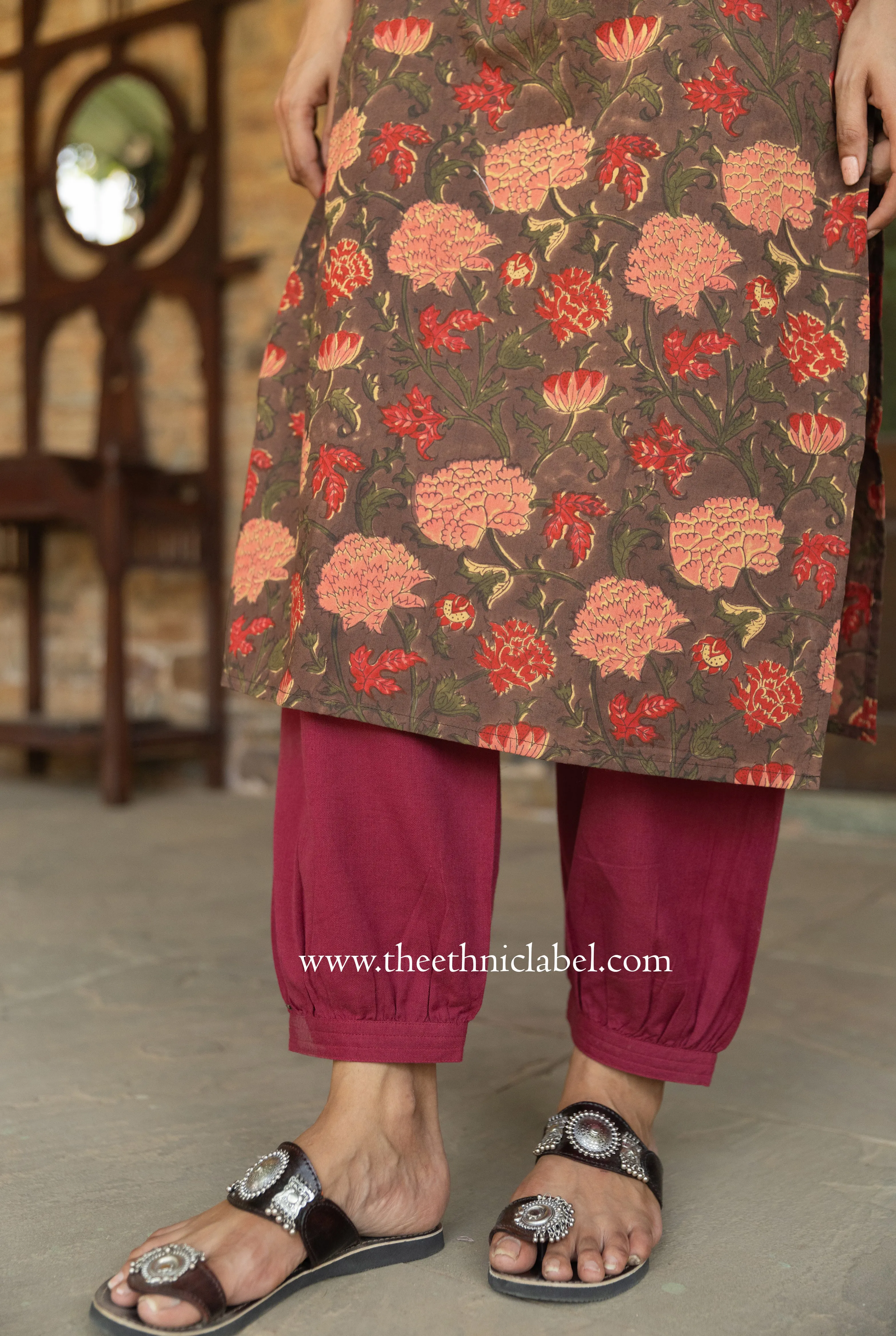 "Damini" Hand Block Printed Kantha Cotton kurta