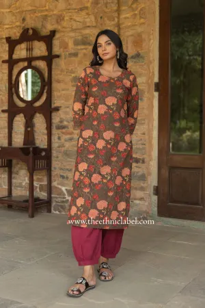 "Damini" Hand Block Printed Kantha Cotton kurta