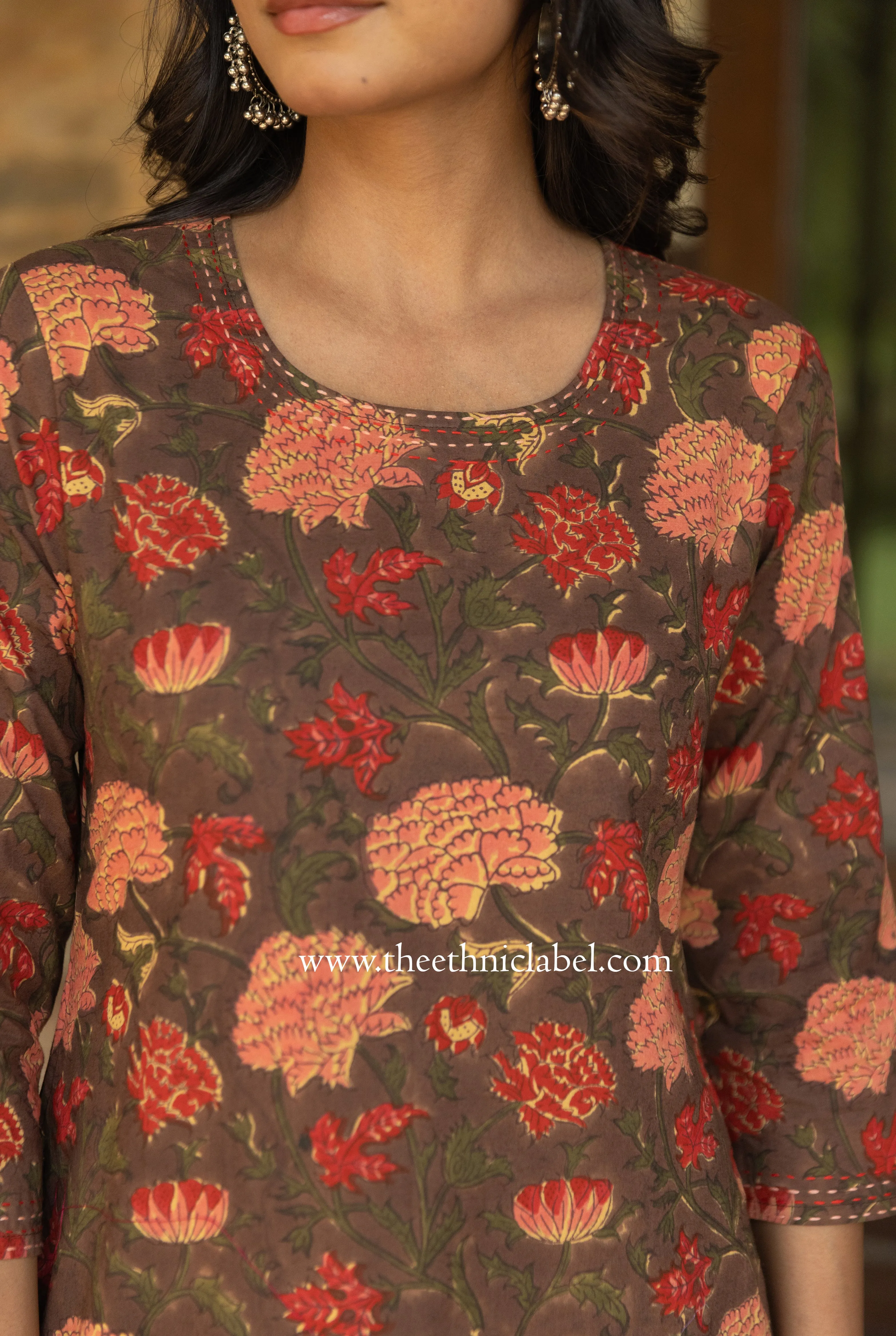 "Damini" Hand Block Printed Kantha Cotton kurta