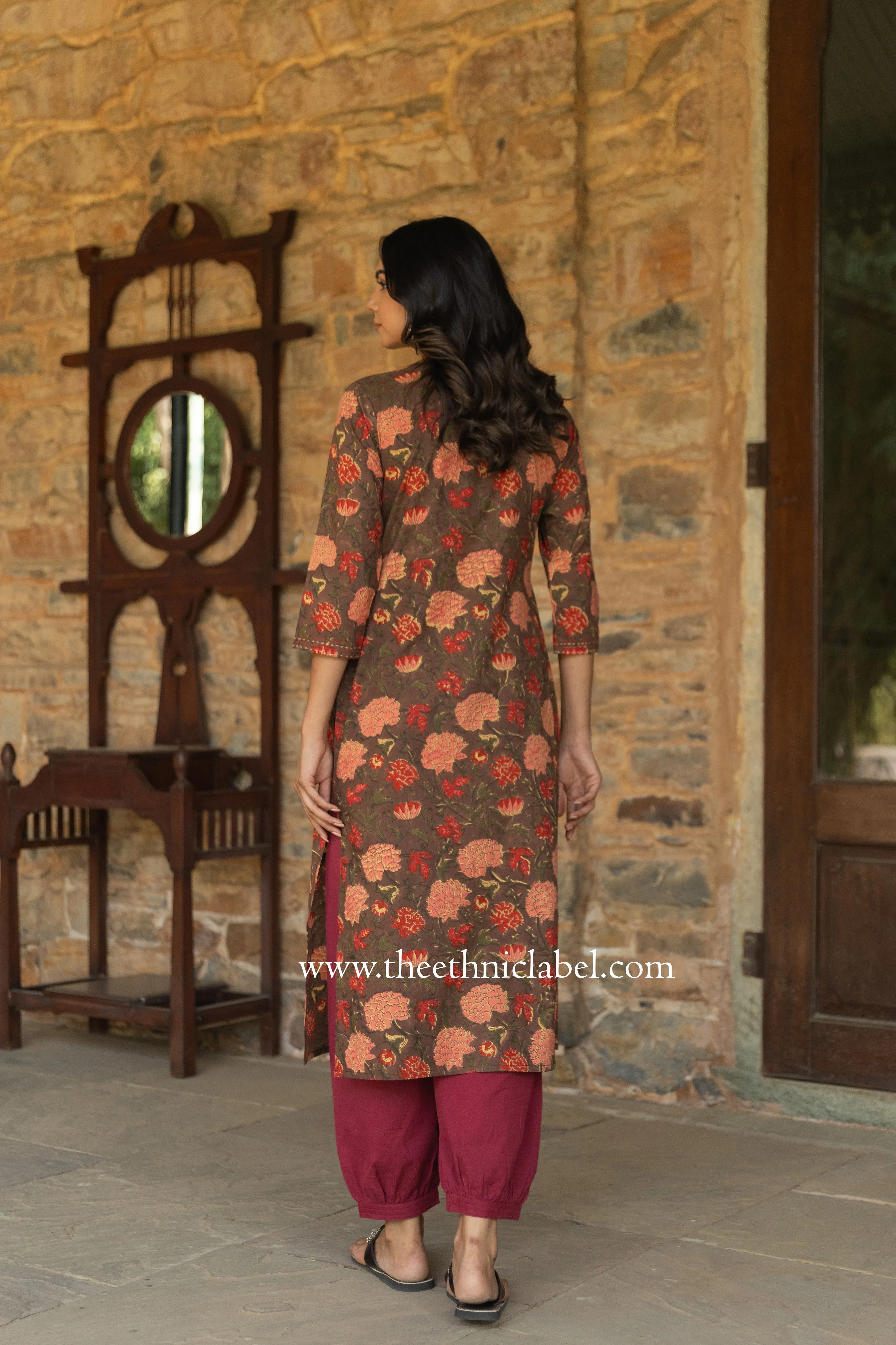 "Damini" Hand Block Printed Kantha Cotton kurta