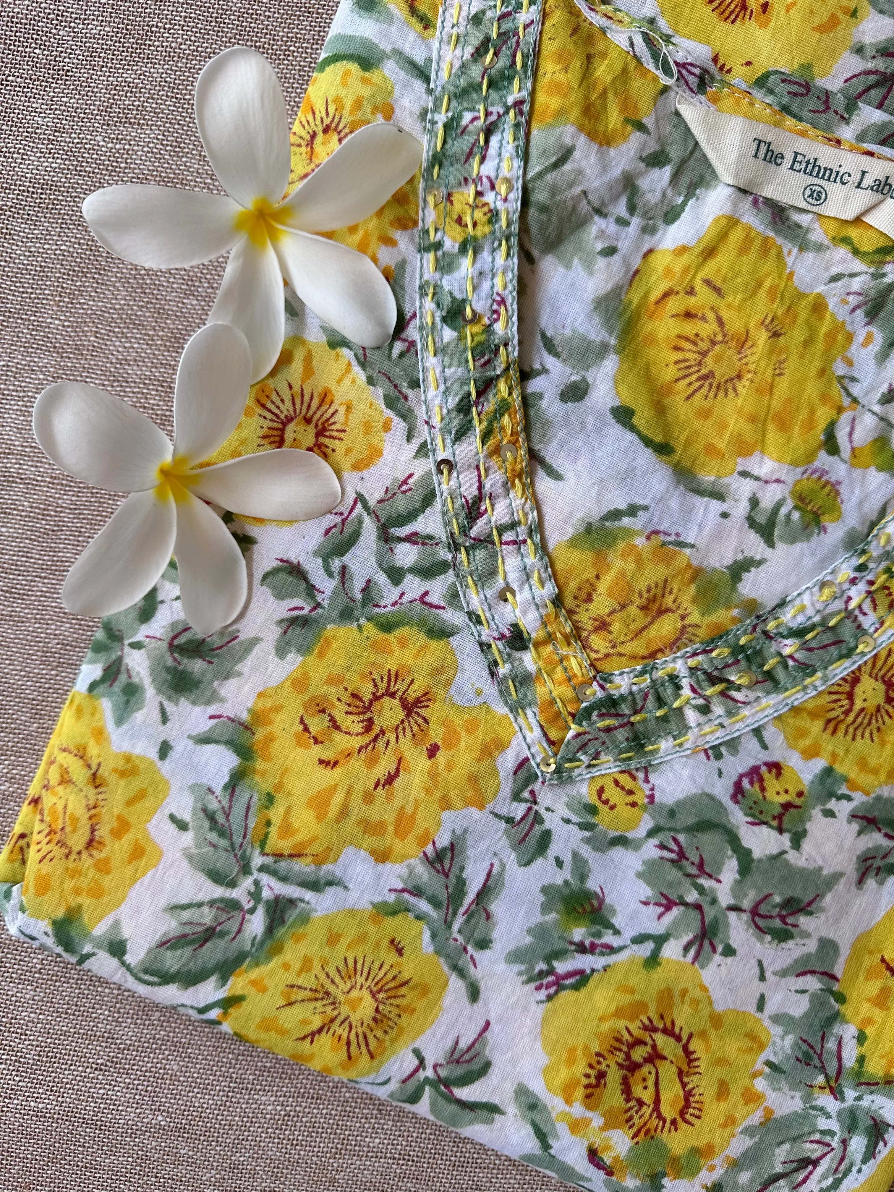 "Marigold" Yellow Hand Block Printed Cotton kurta-M