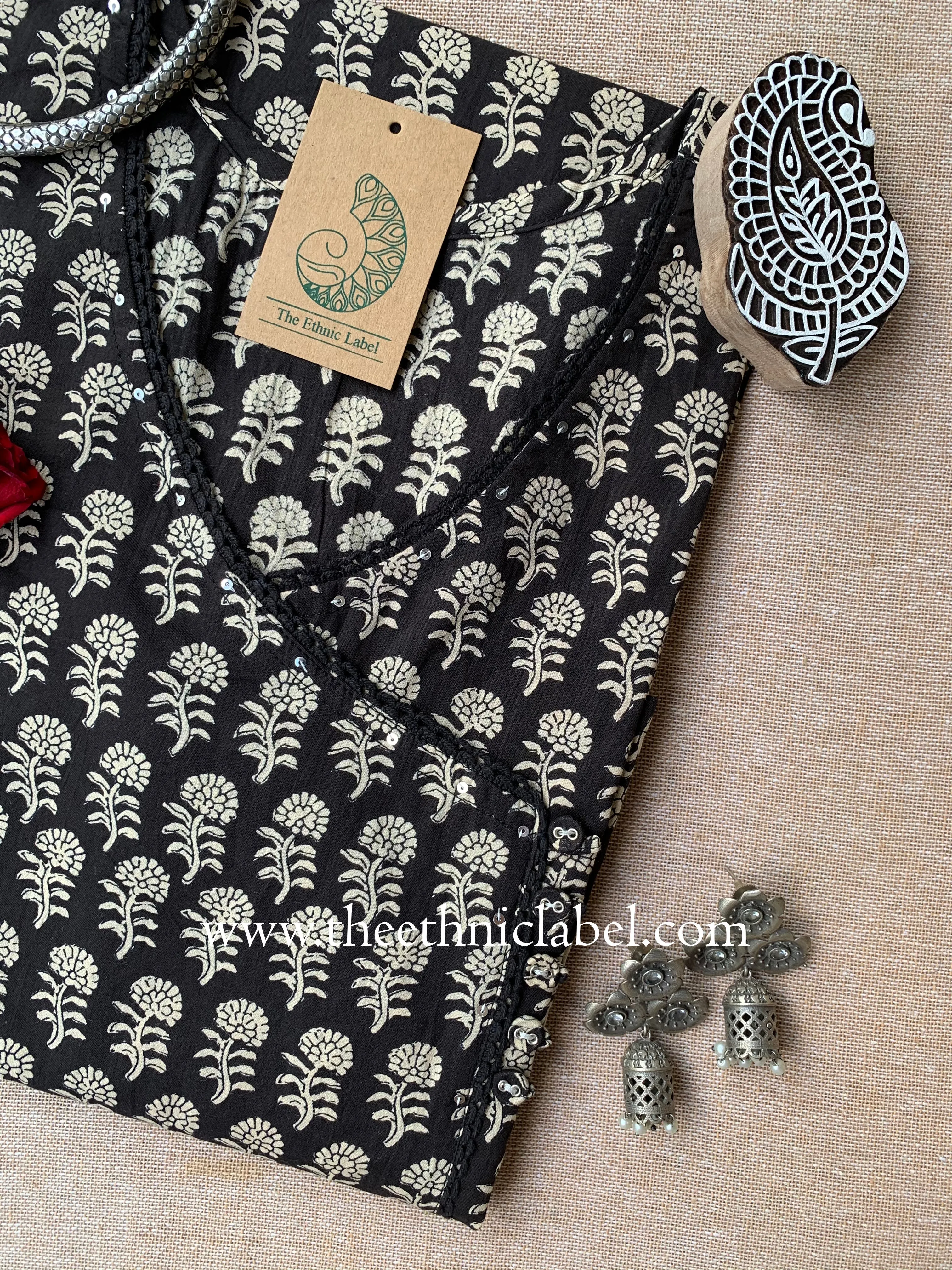 "Megha" Angrakha Laced Cotton kurta