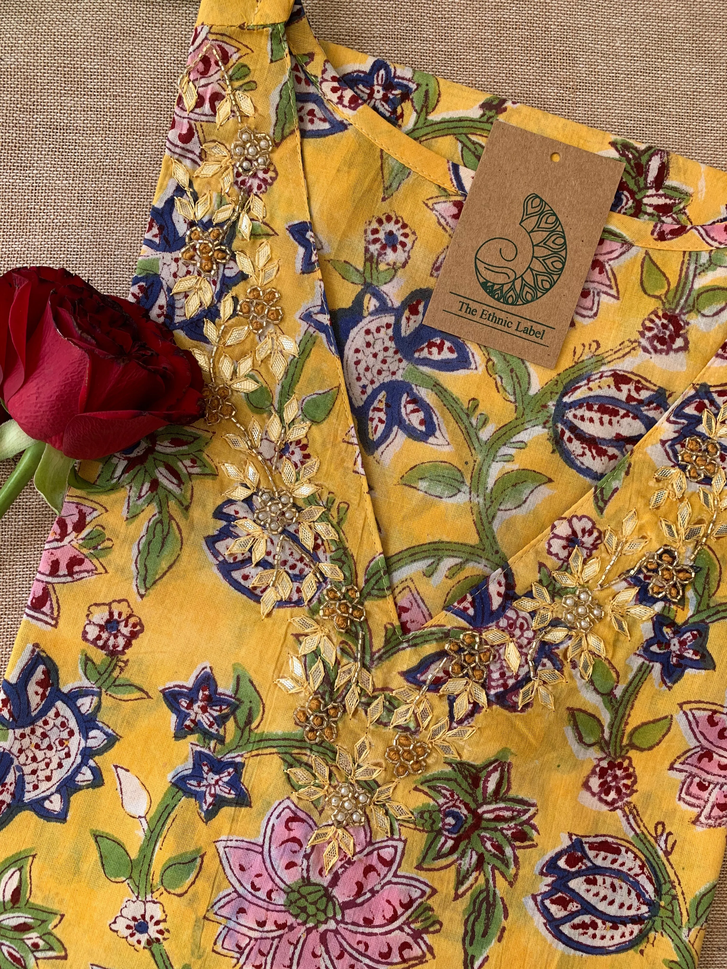"Nayani" Hand Work Embellished Cotton kurta