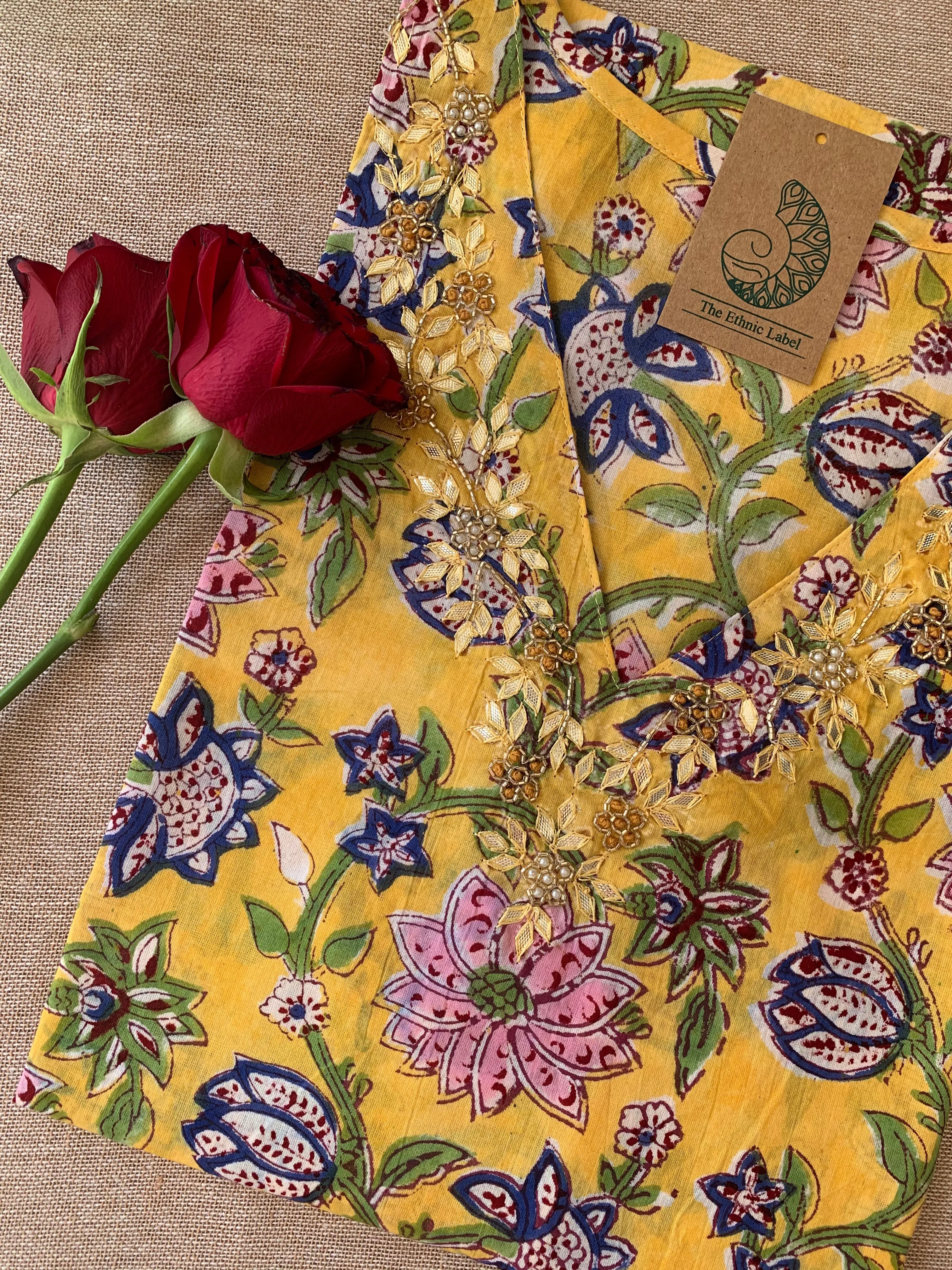 "Nayani" Hand Work Embellished Cotton kurta