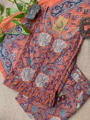 "Nithya" Hand Block Printed Cotton Kurta Set(3pc)