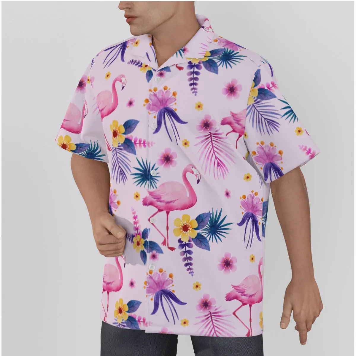 "Pink Flamingo Carnival" Hawaiian Shirt - Cotton