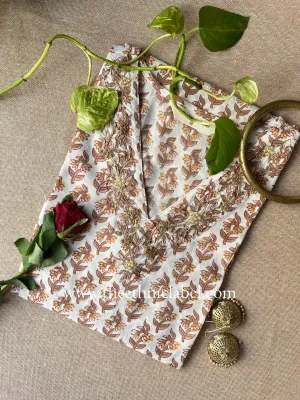 "Saheli" Hand Embroidered Block Printed Cotton kurta