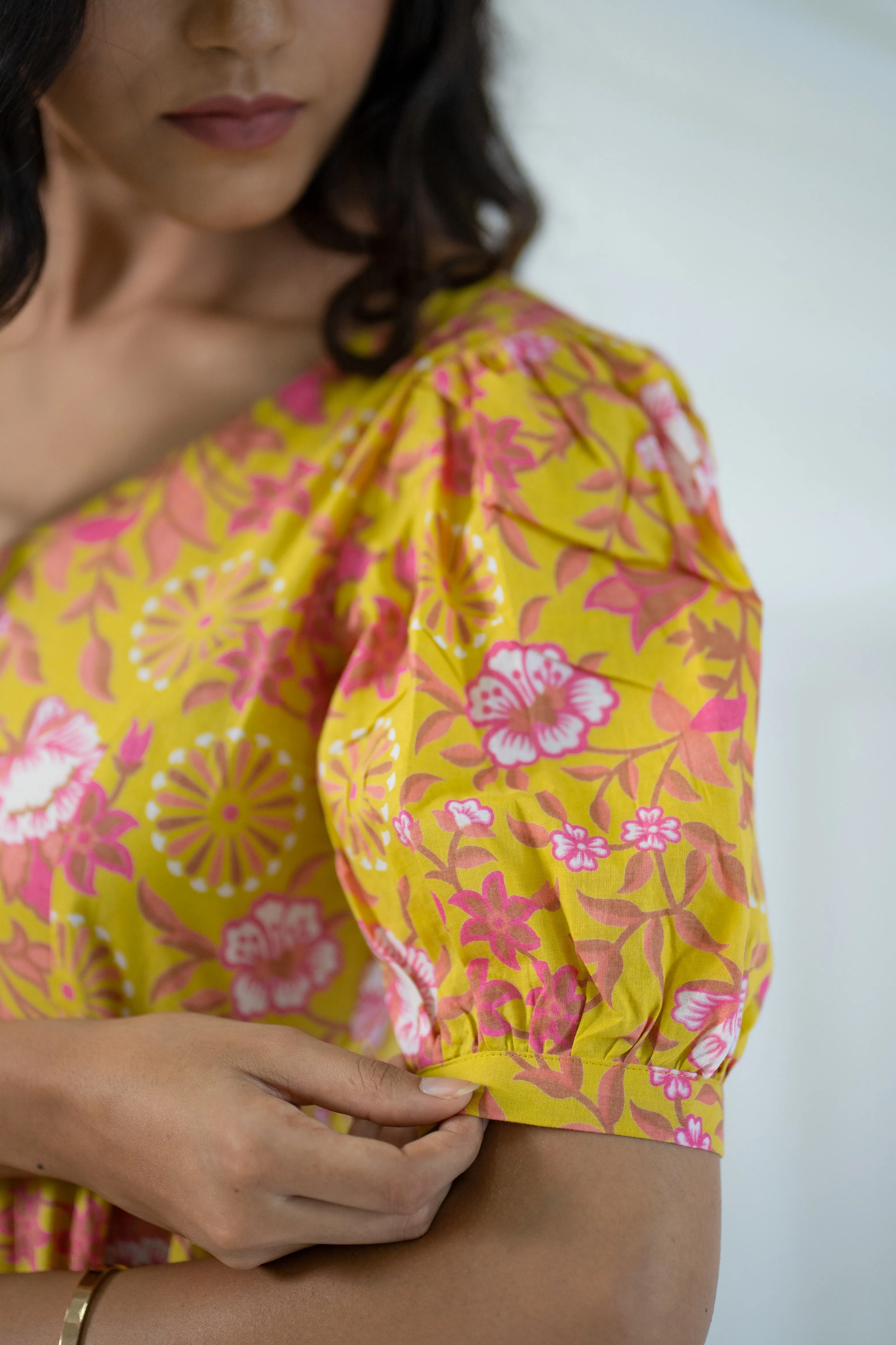 "Sunshine" Flora Hand Block Printed Dress