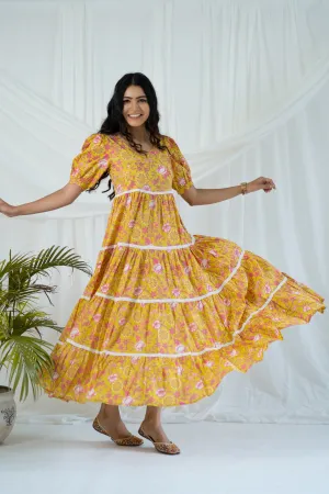 "Sunshine" Flora Hand Block Printed Dress