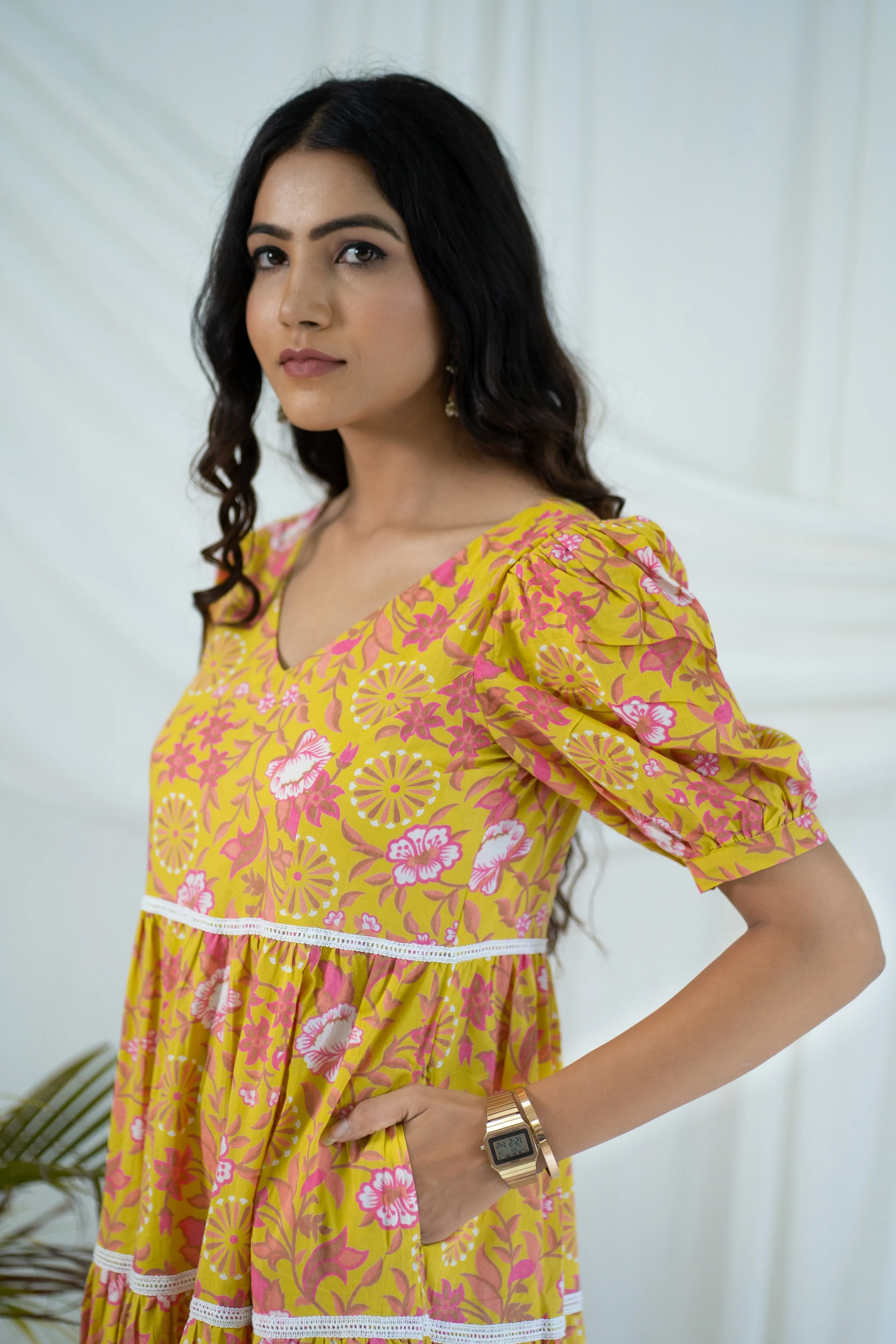 "Sunshine" Flora Hand Block Printed Dress