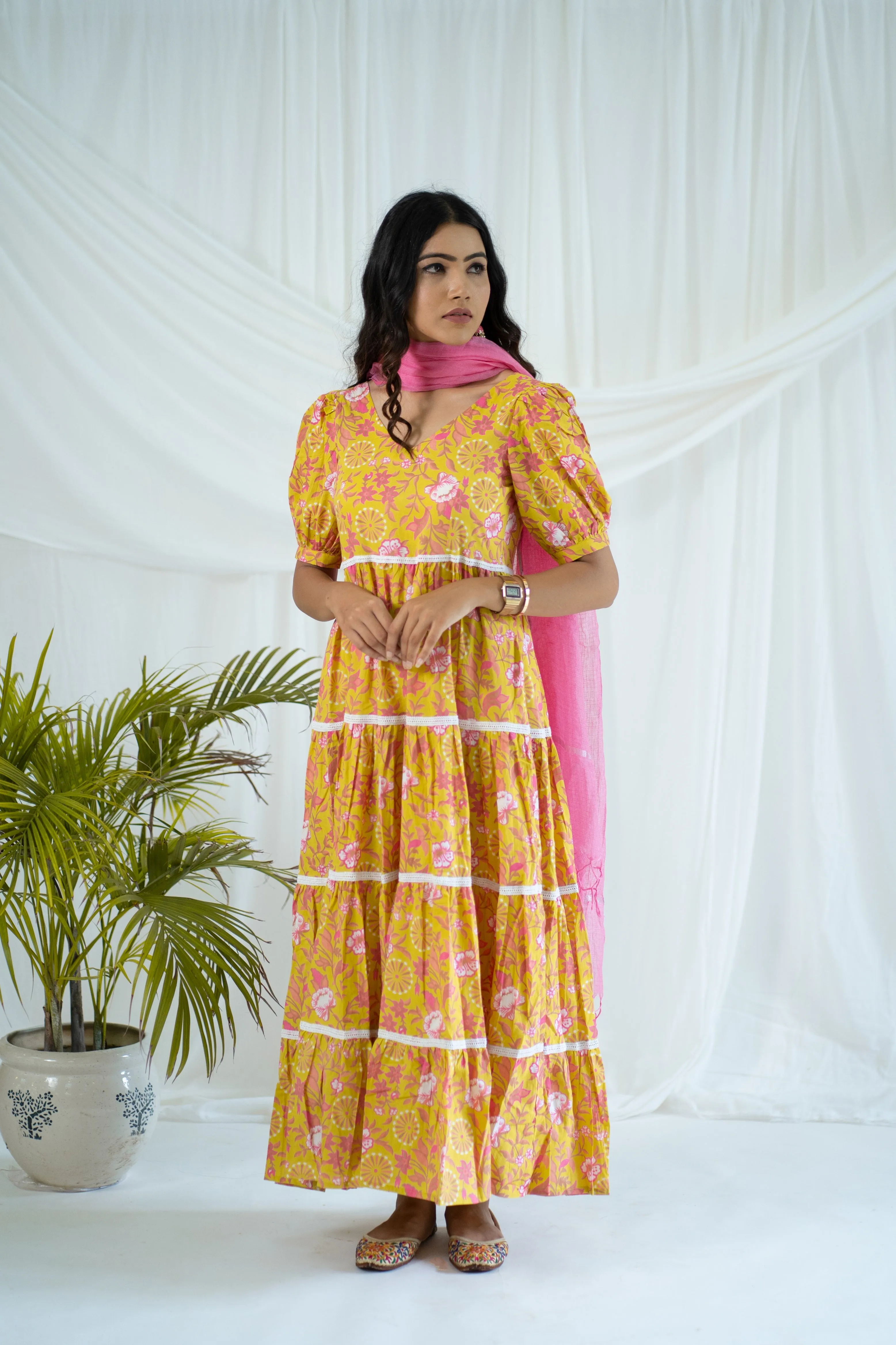 "Sunshine" Flora Hand Block Printed Dress