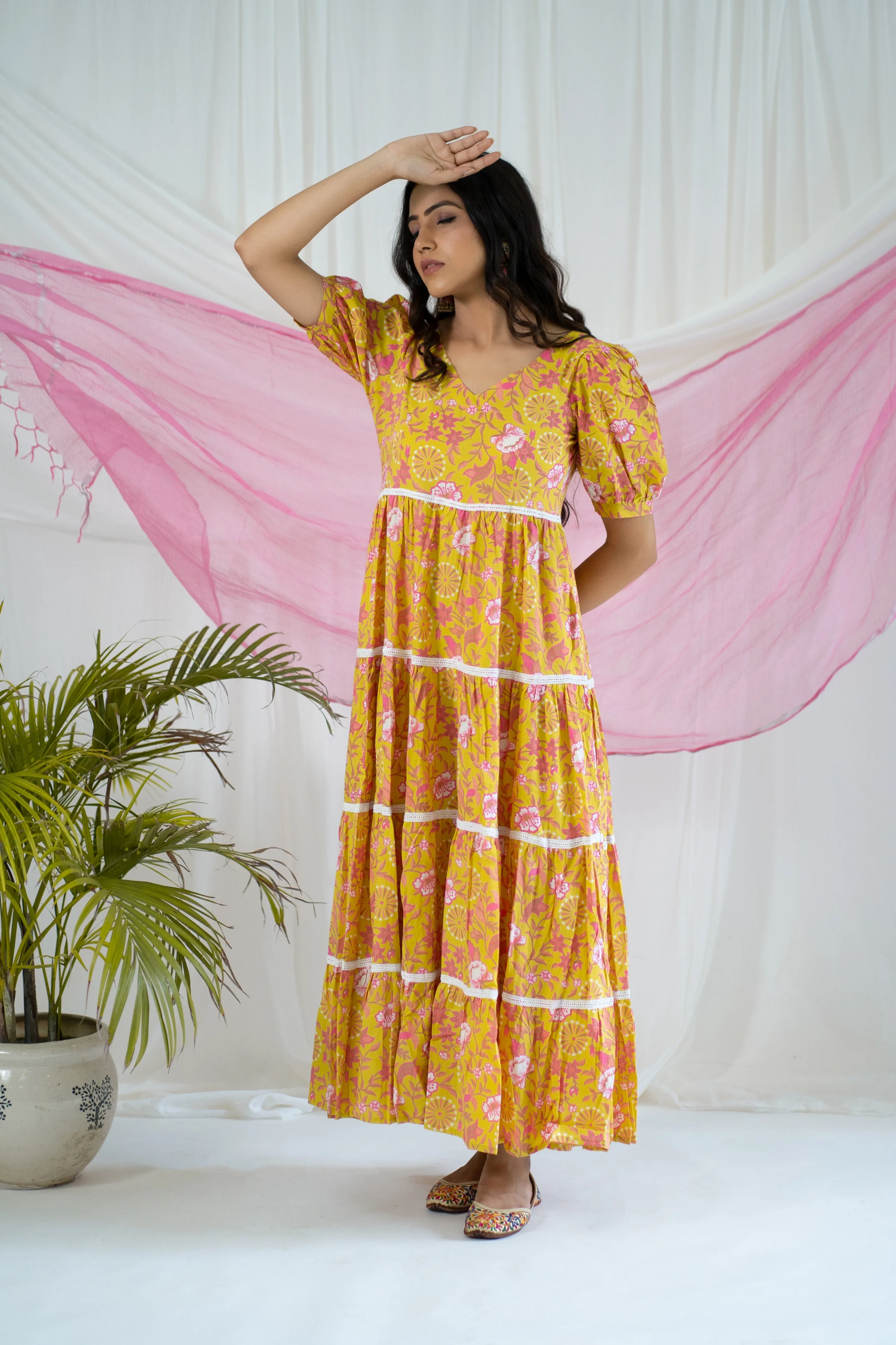 "Sunshine" Flora Hand Block Printed Dress