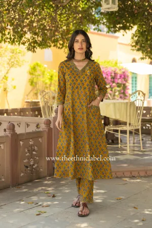 "Tatva" A line Hand Block Printed Cotton Co-ord set (2 pc)