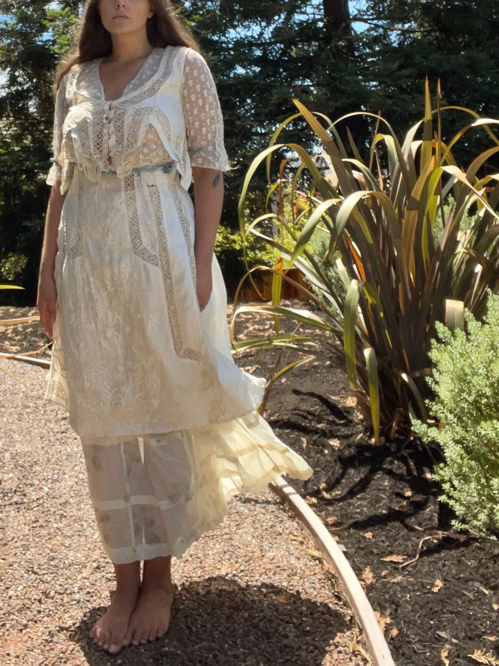 Rare Edwardian Densely Embroidered Silk/Linen Wedding Gown