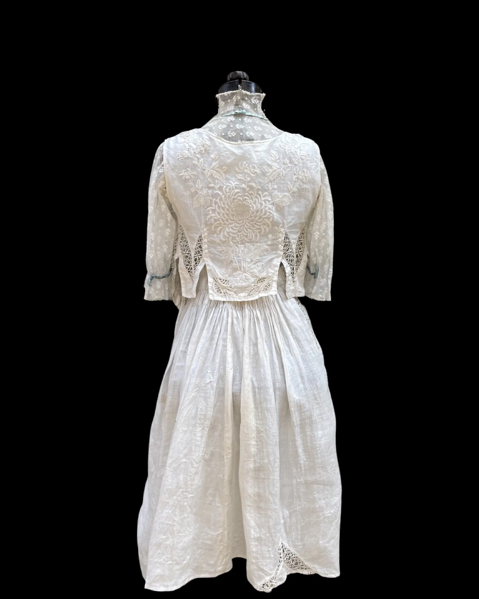 Rare Edwardian Densely Embroidered Silk/Linen Wedding Gown